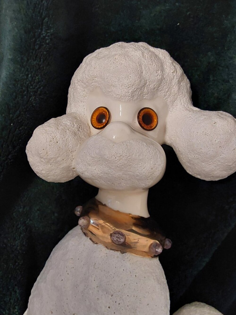 Vintage 1950s Ceramic Poodle Figurine 11 Inch Dog Statue, Rhinestone Collar, Mid - Picture 2 of 16